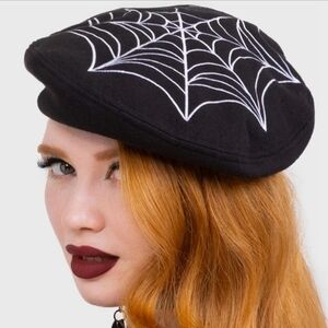 Killstar Black Beret with White Spiderweb Embroidery